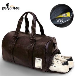 Stuff Sacks Dry Wet PU Leather Gym Bag Outdoor Travel Sac à main pour femmes hommes Étanche Fitness Training Simming SPorts Sacs à bandoulière XA170D 230505