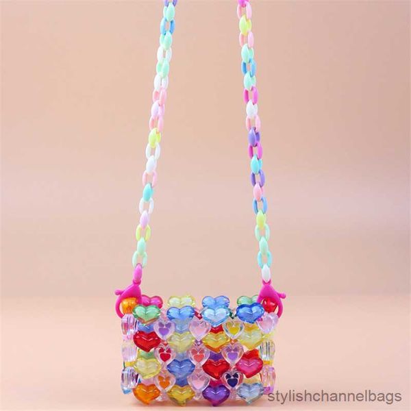 Stuff Sacks Mini Clear Colored Crystal Heart Shape Bag Lápiz labial Auriculares Messenger Bag Chain Beach Bag Bolso de verano Lindo