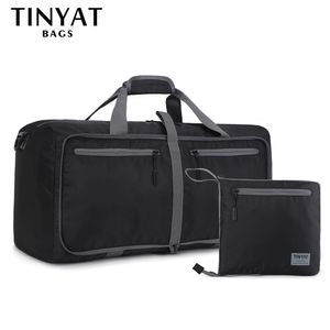 Sacs de rangement TINYAT hommes sac de voyage pliant Protable femmes sac fourre-tout grande capacité sac de voyage en nylon étanche sac de sport noir bagage mâle 230311