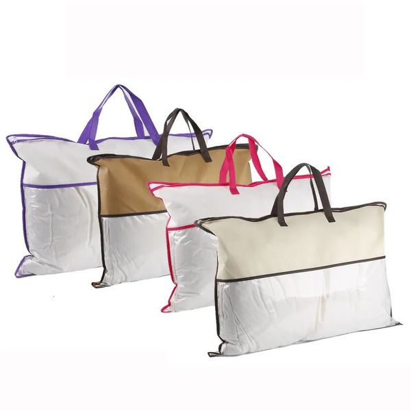 Sacs de rangement Transparent Non-tissé Oreiller Emballé Couverture de couette Fermeture à glissière Sac de rangement anti-poussière Organisateur domestique Fourre-tout Différentes tailles 231117