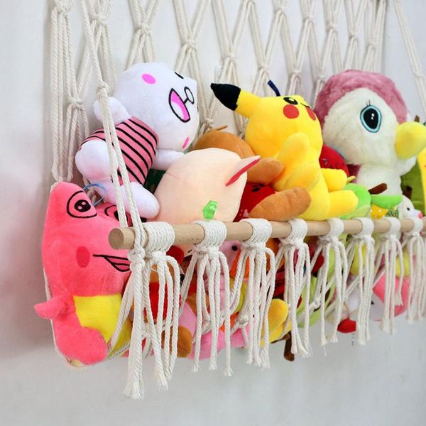 Neta de animales rellenos de hamaca de almacenamiento de animales de peluche o organizador de juguetes resistente a la lágrima de hamaca para la cubierta de la sala de estar con ganchos