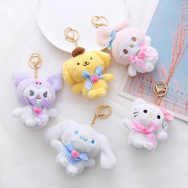 Animaux en peluche 12 cm Kuromi porte-clés Kawaii Anime Cinnamoroll Purin chien porte-clés mignon en peluche pendentif poupée filles E29