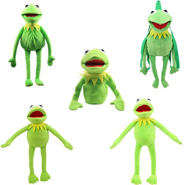 Animales de peluche Felpa Kermit Rana Muñecas de peluche Marioneta de mano Mochila Peluche suave Juguete divertido para niños Navidad Niños Niñas Regalo Familia de ranas verdes