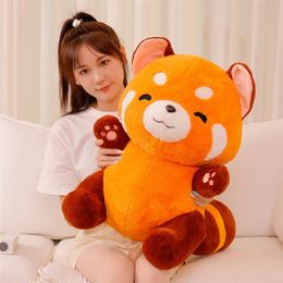 Gevulde Anime Figuur Pop Gedraaid Rode Panda Plushie Pop Pluizig Haar Rode Wasbeer Dieren Knuffel Sierkussen Kinderen 240123
