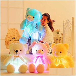 Animaux en peluche en peluche 1/6 lumineux 30/50 / 80 cm Creative Light Up LED Colorf Glowing Teddy Bear Animal Jouet Cadeau de Noël pour enfant Q0 Otl3X