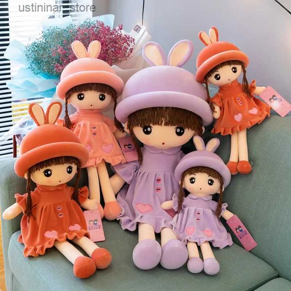 Animales de peluche rellenos 100 cm Big Rag Doll Toys con vestido rosa trenzada niña Muñecas de peluche Lindo juguete de boda para niños Regalo L47