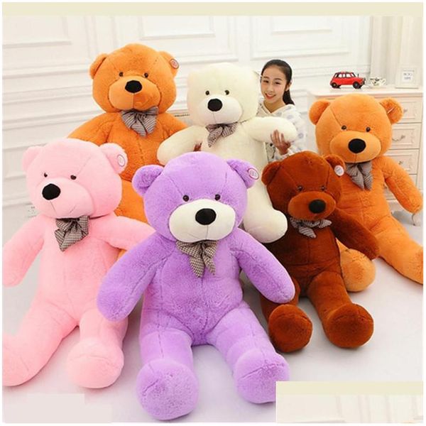 Animales de peluche rellenos 100 cm de una pieza de algodón suave PP Oso de juguete con corbata Nt Almohadas Osos de peluche Juguetes Novias Regalos de Navidad Dhbyl