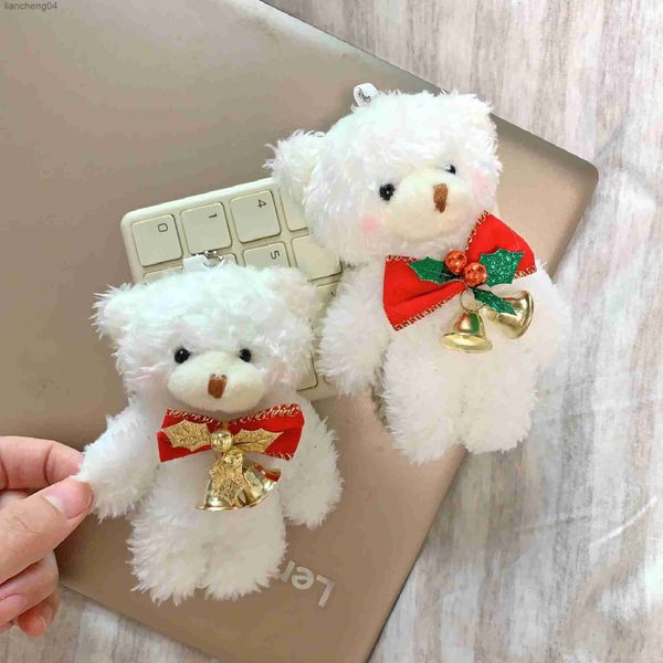 Animales de peluche de 13 cm, muñeco de osito de peluche kawaii, juguetes, campana navideña bonita, oso con lazo, muñeco de peluche de peluche, llavero, bolsa colgante, regalos de Navidad para niños