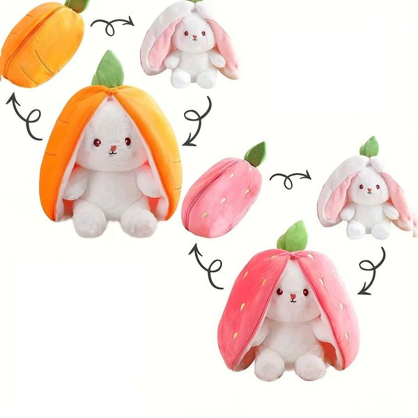 Animaux en peluche en peluche 18 cm joueur de rôle avec la fraise carotte lapin en peluche de jouet en peluche sacs créatifs en fruits pour transformer les poupées mignonnes pour les bébés Q240515