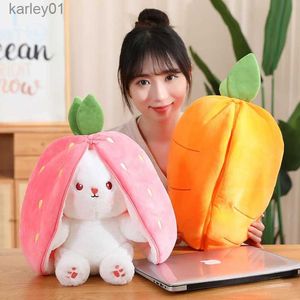 Animaux en peluche 1 PC 20/25/50/60/70 CM cadeau créatif oreiller doux Kaii Cosplay lapin poupées mignon Strberry carotte transformer lapin jouet YQ240218