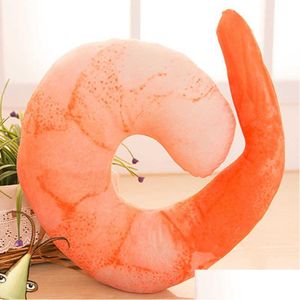 Animaux en peluche en peluche 1 pièce 45 x 45 cm Nouveauté Simational Crevettes pelées Oreiller de cou en forme de U PNS Coussin de viande Jouets pour enfants Cadeaux de Noël Ot2Tg