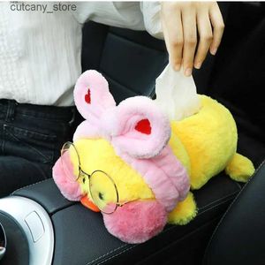 Animales de peluche de peluche 1 Uds. Caja de pañuelos Kawaii delicadeza pato amarillo Lalafanfan juguete relleno de felpa colgante muñeca de almacenamiento coche de dibujos animados caja de servilleta decorativa L240322