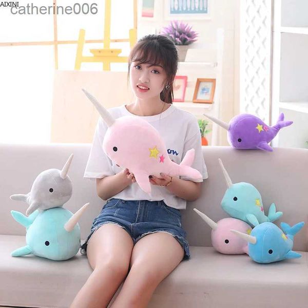 Animales de peluche de 25-35 cm Narwhal Whale Binary Star Doll Peluche de juguete Animal suave Océano Mar Animales de peluche Juguetes para niños Regalo de Navidad Regalo para niños L231228