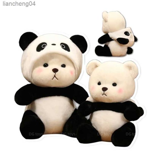 Animaux en peluche 25-60 cm ours en peluche géant Cosplay Panda dinosaure poussin lapin cochon Kawaii animaux de dessin animé à capuche oreiller en peluche assis enfants anniversaire