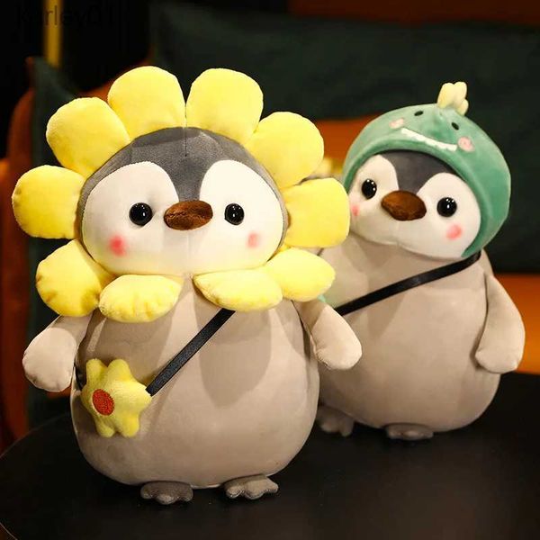 Animales de peluche de peluche 25 cm Kaii Penguin Toys Lovely Turn to Dinosaur Flower Dolls Almohada suave Baby Girls Regalo YQ240218