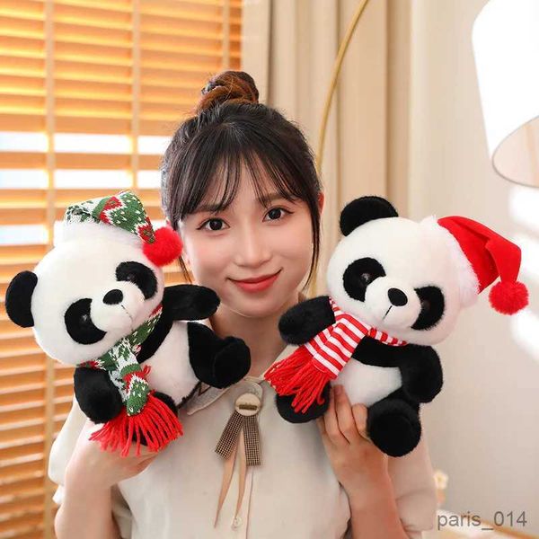 Animaux en peluche 25cm Panda jouets en peluche mignon Panda de noël avec écharpe poupée jouet en peluche pour enfants meilleur cadeau