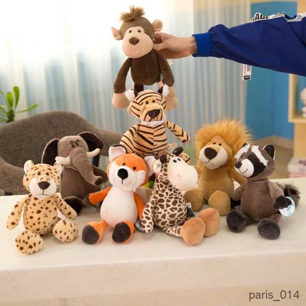 Animales de peluche de 25 cm de peluche realista león tigre elefante mono leopardo jirafa mapache muñeca simulación animales del bosque juguetes de peluche para niños regalo