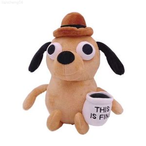 Animaux en peluche en peluche 25CM This is Fine Meme Dog Plush With Coffee Cup Dumpster Fire Plush Stuffed Animals Doll Toys Collection Gift L230707