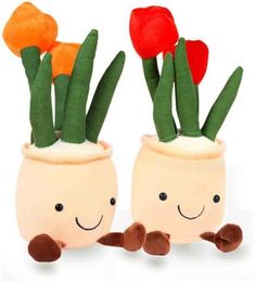 Animaux En Peluche En Peluche 2pcs Tulipe Plante En Peluche Jouets Plante En Peluche Succulente Oreiller En Peluche Plantes En Pot Poupée Maison Salon Décoration pour Enfants Cadeau HKD230706