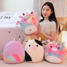 Gevulde Pluche Dieren 30-35 cm Leuke Cartoon Regenboog Varken Kat Pop Pluche Kussen Kids Kawaii Kleur Koe Knuffel speelgoed Kussen Geschenken Ornamenten L230707