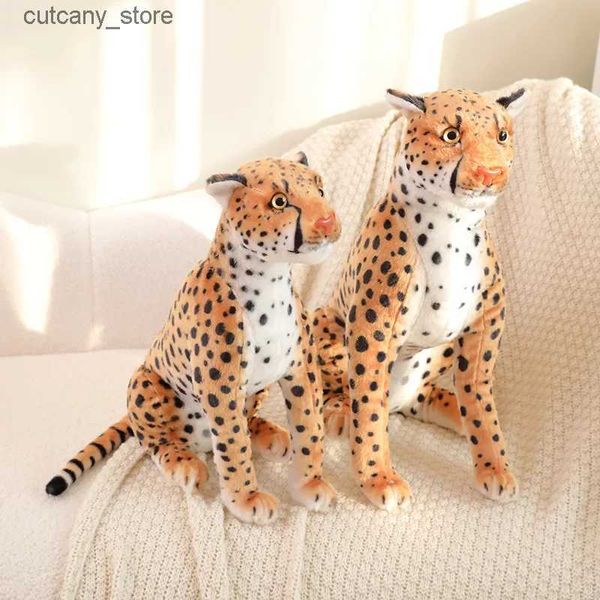 Animaux en peluche 34-66 cm léopard en peluche peluche doux réaliste Animal assis guépard drôle décor poupée jouets pour garçons cadeau photo accessoires L240322