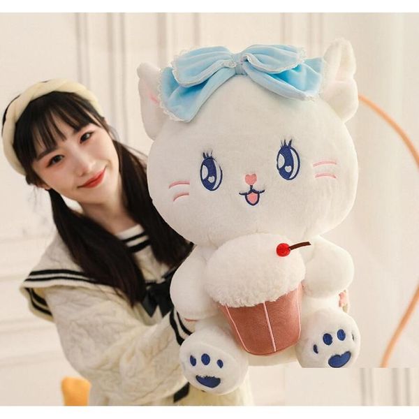 Animaux en peluche en peluche 38 cm chat mignon avec crème glacée blanc P jouet Kawaii PP coton oreiller Festival cadeau poupée enfants jouets livraison directe Dh7Ka