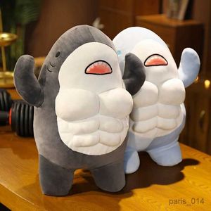 Animaux en peluche en peluche 38 cm Muscle Shark Poll Doll mignon travaillé sur le requin en peluche Toys Strong Animal Pillow pour les cadeaux de petit ami de fille