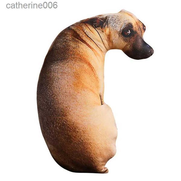 Animaux en peluche 3D mignon courbé chien imprimé oreiller réaliste animal drôle tête de chien cosplay enfants jouet préféré coussin lavable pour la maison L231027