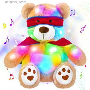 Gevulde pluche dieren 40 cm Musical Hero Bear Doll Luminous knuffel Animal Plush Toy Glowing Light Soft Bear Cloak Toy Led Gift For Kids Boys Girls L47
