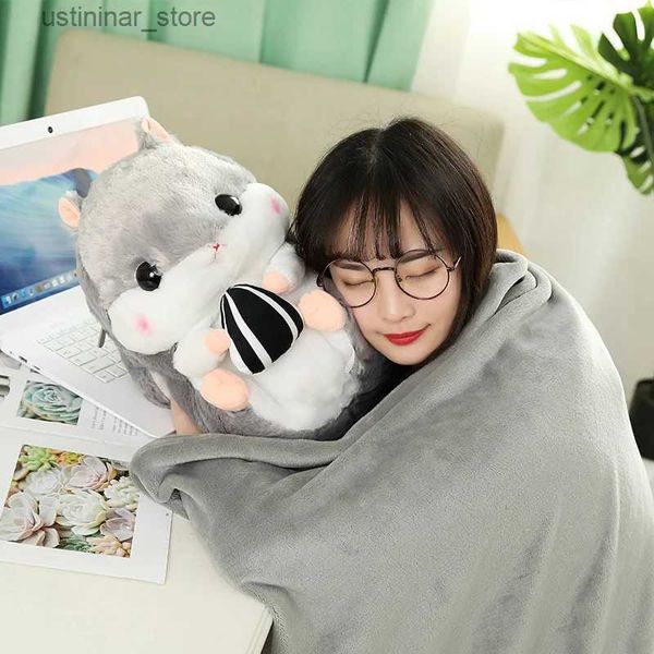 Animales peluche de peluche Hámster de lujo de 40 cm con una manta de lujosa animales de peluche de ratón de juguete almohada de almohada de almohada de almohada para novia para niños l47