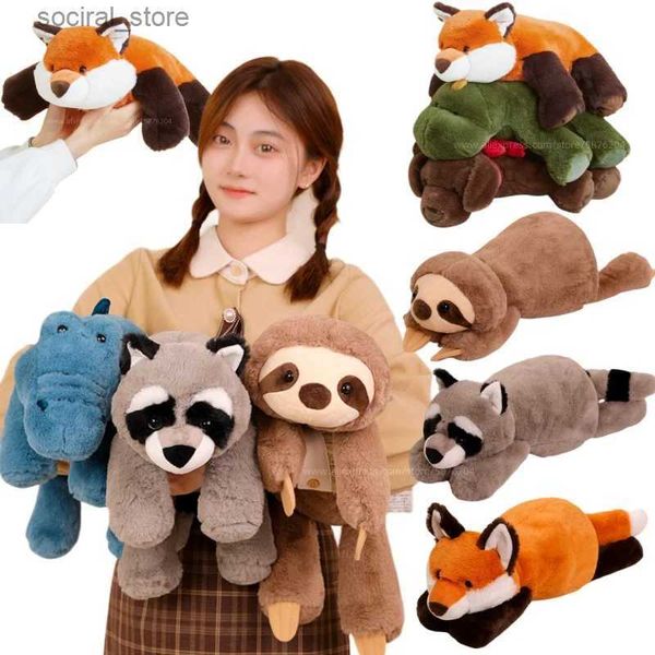 Animales de peluche rellenos 45-70 cm súper suave esponjoso esponjoso peluche animales peluche raccoon zorro cocodrilo perezoso abrazo de cumpleaños de almohada de cumpleaños l411 L411