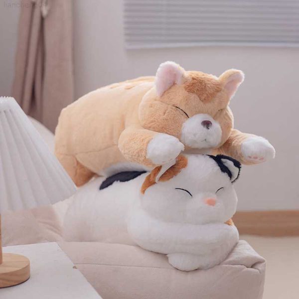 Animales de peluche de peluche 45 CM Lazy Fat Sitting Cat y 60 CM Lying Doll Like Real Fuzzy Kawaii Peluche de juguete Gato realista y animal de peluche L230707