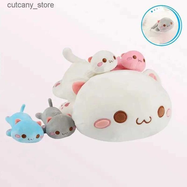 Animales de peluche de peluche 47 cm Madre gato trae 4 mini gatitos juguetes de peluche Love Cat juguetes con cremallera para niños y niñas Regalos de Navidad y Halloween L240322