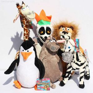 Animales de peluche de peluche 6 pcs / set Película de animación Madagascar Juguetes de peluche Dibujos animados León Jirafa Pingüino Cebra Hipopótamo Lemur Muñecas Niños Bebé Regalos de cumpleaños L230707