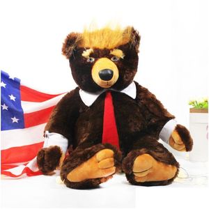 Animaux en peluche en peluche 60cm Donald Trump Bear Jouets Cool Président des États-Unis avec drapeau Poupées d'animaux mignons Jouet Cadeaux pour enfants LJ200902 Drop Livraison Dhknb