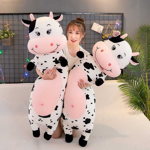 Animales de peluche de peluche 70cm-100cm Lovely Creative Milk Cow Plush Pillow Toys Soft Stuffed Cartoon Animal Ganado Muñeca Dormitorio Almohada para dormir Cojín L230707