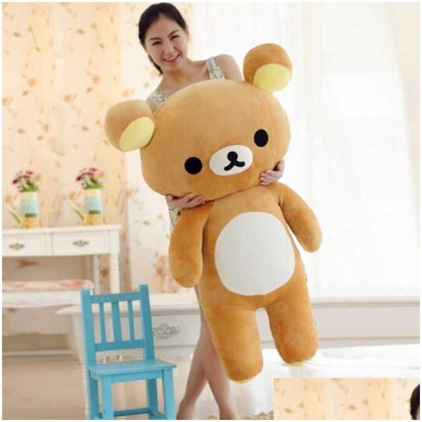 Animaux en peluche en peluche 80cm San-X Rilakkuma Relax Bear Beaux jouets mignons oreiller doux jouet poupée cadeaux pour enfants 2021 Q0727 Drop Deli Otlb2