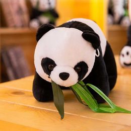 Gevulde pluche dieren 9/10/12/16 cm pluche panda speelgoed mooie panda met bamboebladeren gevuld zacht dier beer leuk verjaardagscadeau voor kinderen