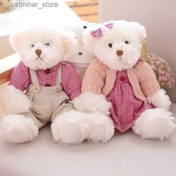 Animales de peluche rellenos un par de amantes de peluche juguetes peluches pellizos amantes de la muñeca de niños con el hermoso vestido para la niña cumpleaños sorpresa regalos l47