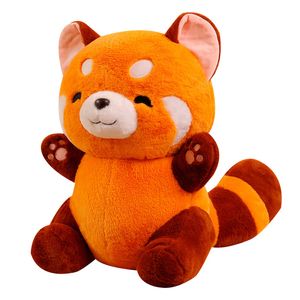 Animaux en peluche en peluche Anime Figure Poupée Turned Red Panda Plushie Fluffy Hair Raton Laveur Hug Coussin Enfants 230617