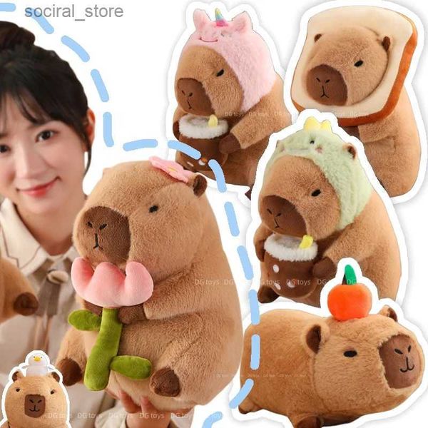 Animaux en peluche en peluche capybara simulation de jouet en peluche capibara cosplay dinosaur robe boba pain fruit aliments décor oiseaux bulles animaux en peluche l411