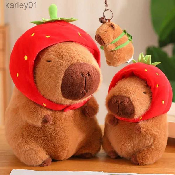 Animales de peluche de peluche Capybara Toy Kaii Fluffy con Strberry Tortuga Slap Pulsera llavero Regalo de cumpleaños YQ240218