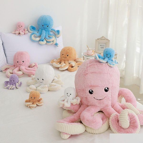 Peluches en peluche Animaux Dessin animé Simation Octopus Peluche Jouet Doux PP Coton Coussin Créatif Confortable Slee Oreillers Animal Poupée Enfant Dh6Fp