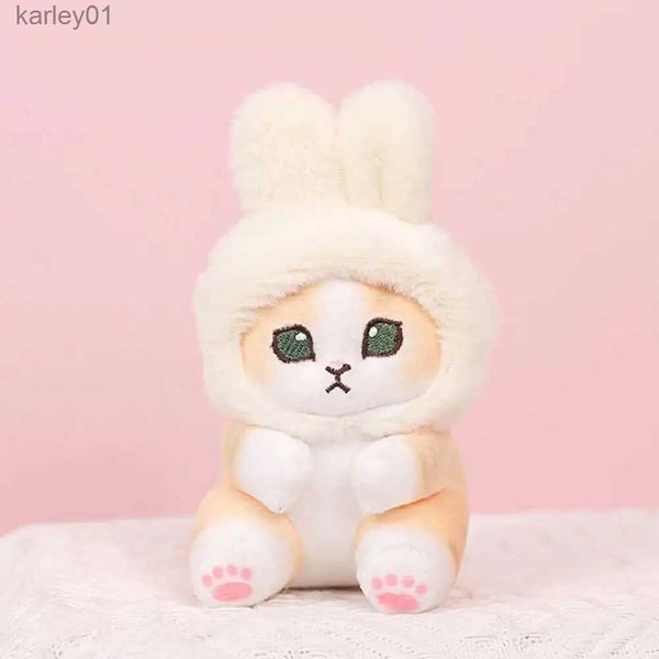 Peluches de peluche Animales Gato Colgante Peluches Adorno Muñeca linda de dibujos animados con sombrero de conejo Suave para llavero Anime YQ240218