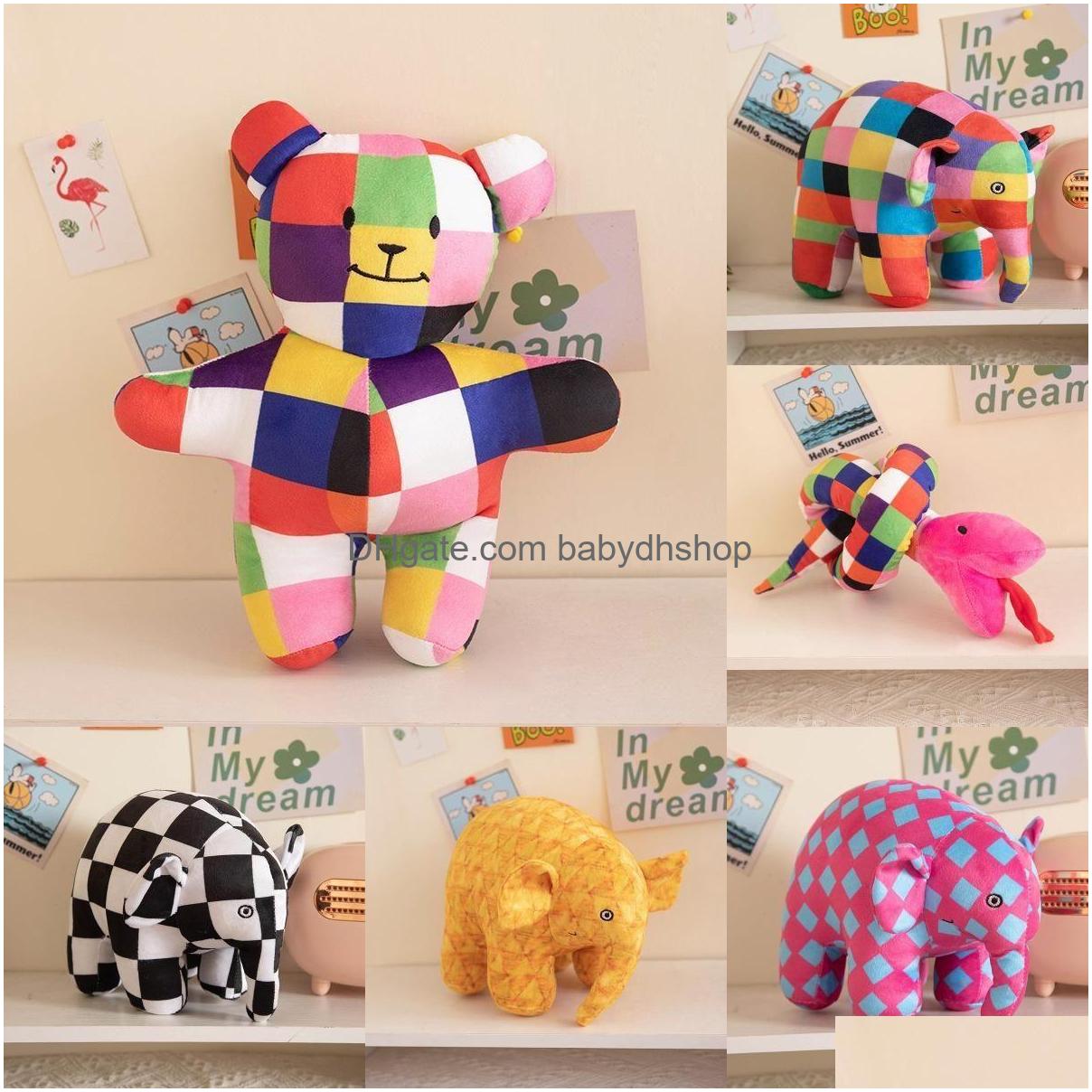 Stuffed Plush Animals Childrens English Picture Book Museum Story Flower Checkered Elephant P Toy Doll Teacher Classroom Props Drop Dhvoc