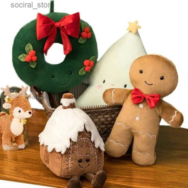 Animales de peluche rellenos Navidad Ginger Ginger Forma Forma de chocolate Relleno Cabina de galletas Cojín de la casa Decoración de la fiesta de la fiesta del árbol de Navidad L411 L411