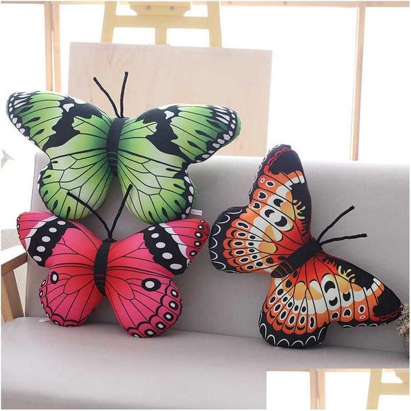 Oreiller papillon coloré en peluche, animaux en peluche, coussin réaliste, décoration de canapé de maison, Q0727, livraison directe, jouets cadeaux Otrou