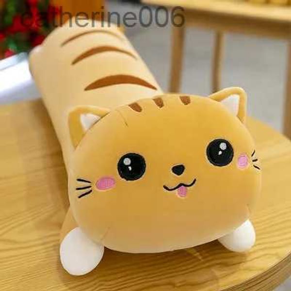 Animales de peluche de peluche creativo nueva tira larga almohada de gato de dibujos animados lindo gato perezoso almohada para dormir muñeca niña corazón muñeca juguetes para niños regalos 231228