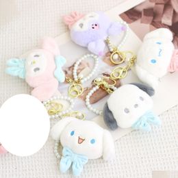 Animaux en peluche en peluche mignon japonais perle arc jade pudding chien petit diable kuromi grandes oreilles porte-clés pendentif poupée livraison directe à Dhwna