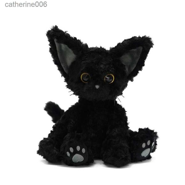 Animales de peluche de peluche lindo Plaime gato juguete de peluche almohada caqui alemán rizado KUKI gato negro muñeca ojos grandes influenciador niño regalo de cumpleaños L231228
